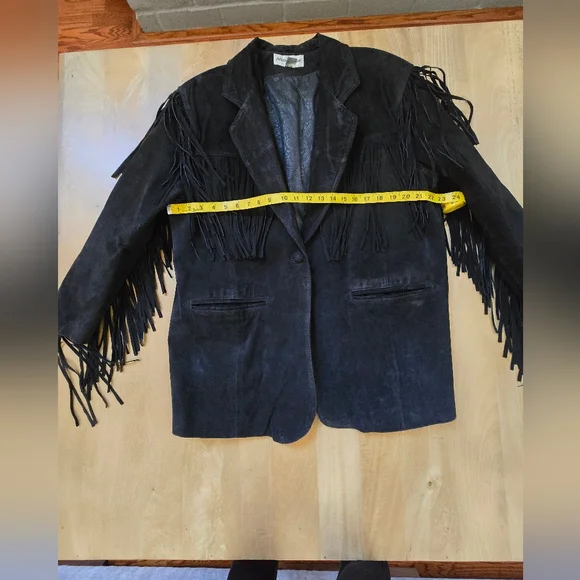 Vintage Adrian Jordan Black Suede Fringe Jacket - Western Boho - Size 14/16 - Picture 5 of 7